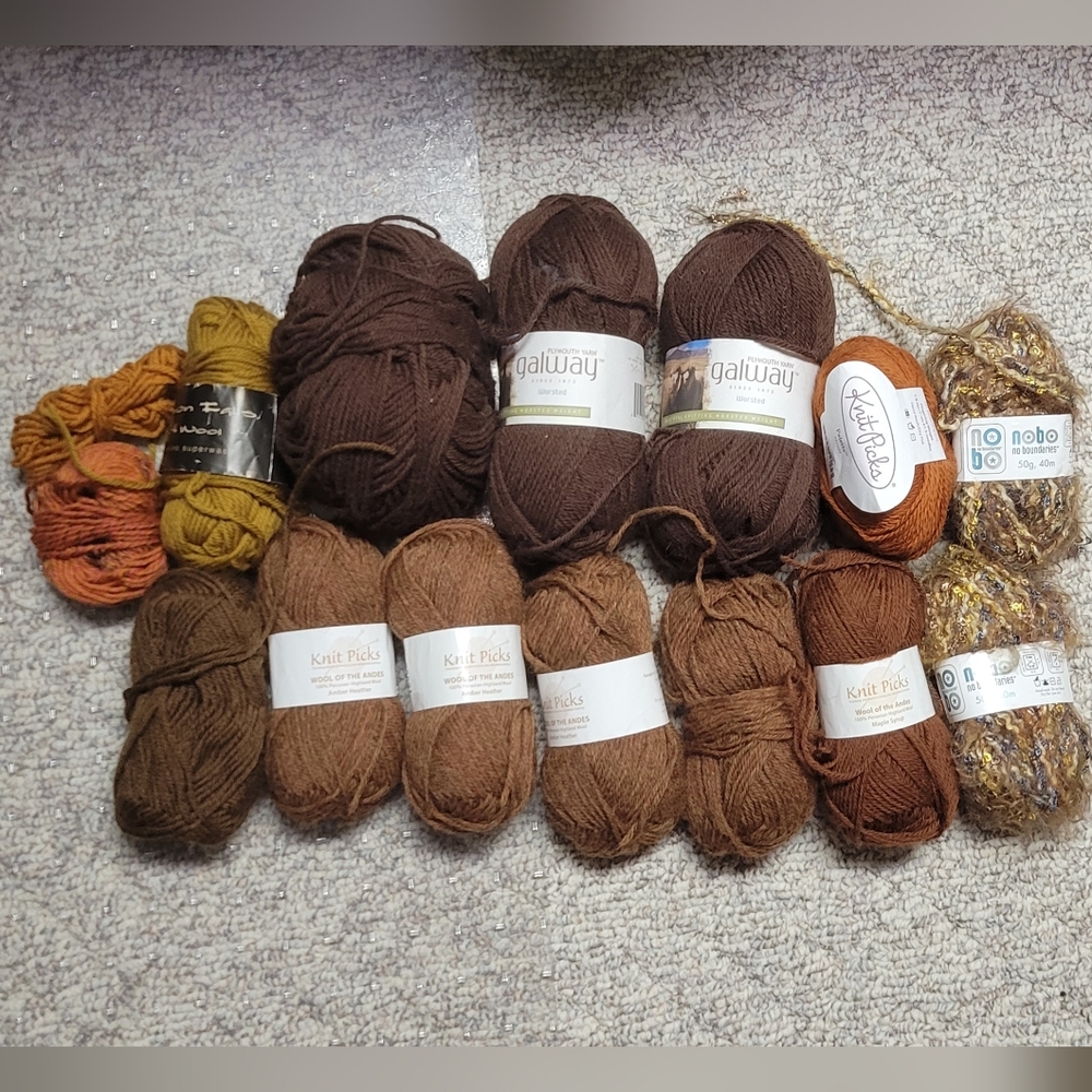 Assorted Wool Yarn Bundle - Brown and Orange Tones